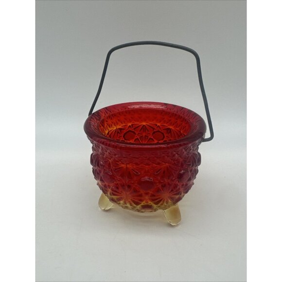 Vintage Orange Amberina Cadmium Glass 3 Toe Daisy Button Cauldron Halloween - Picture 1 of 12